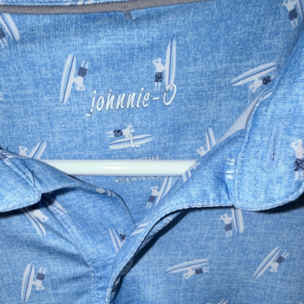 johnnie-O Blue L Men's Polo‎ Shirt Surfer Print Short Sleeve